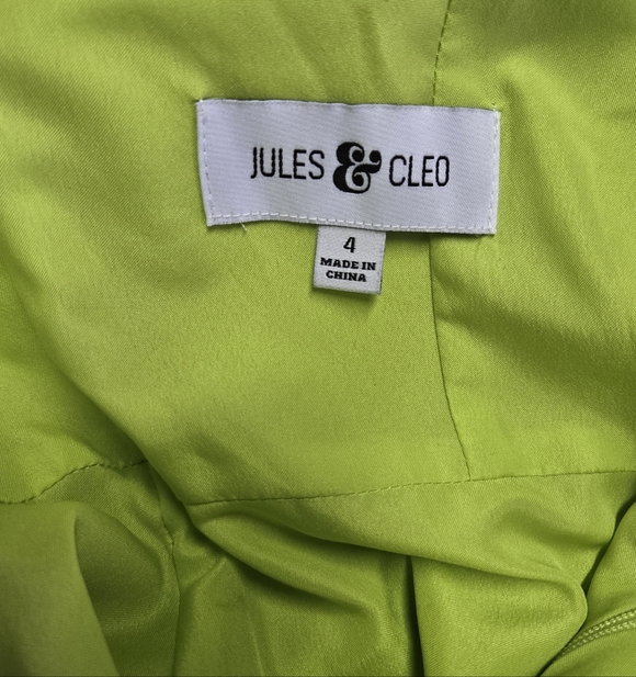 JULES & CLEO | V-Neck Dress with Crystal Straps in Charmeuse (Lemon Lime) sz 4 - Picture 6 of 10